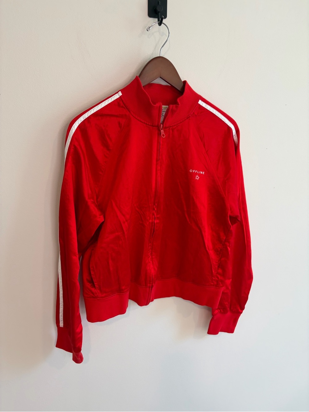 Offline by Aerie You’Re a Winner Satin Track Jacket in Red - Women's Size Medium - Picture 6 of 14